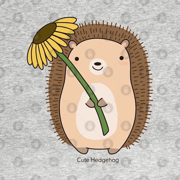 Cute Hedgehog Holding a Flower Drawing Illustration by MariOyama